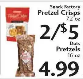 Sunset Foods Snack Factory Pretzel Crisp , Dots Pretzels offer