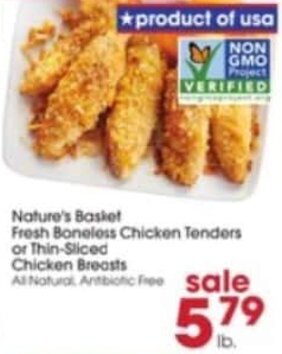 Giant Eagle Nature's Basket Fresh Boneless Chicken Tenders Or Thin-Sliced Chicken Breasts offer