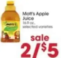 Giant Eagle Mott's Apple Juice 16.9o oz. offer