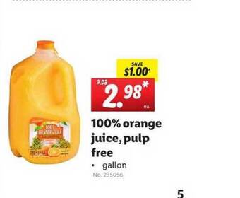 Lidl 100% Orange Juice Pulp Free offer