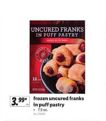 Lidl Frozen Uncured Franks In Puff Pastry offer
