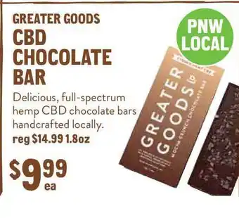 New Seasons Market Greater Goods Cbd Chocolate Bar offer