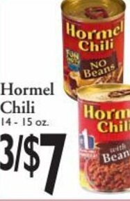Harding's Markets Hormel chili 14-15 oz. offer