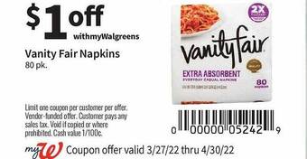 Walgreens Vanity Fair Napkins offer