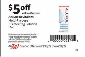 Walgreens Acuvue Revitalens Multi-purpose Disinfecting Solution offer