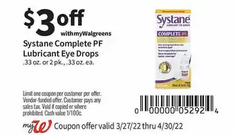Walgreens Systane Complete Pf Lubricant Eye Drops offer