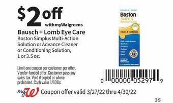 Walgreens Bausch + Lomb Eye Care offer