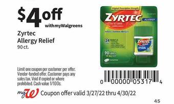 Walgreens Zyrtec Allergy Relief offer