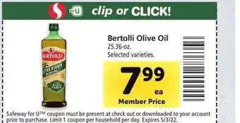 Safeway Bertolli Olive Oil Selected Varieties offer