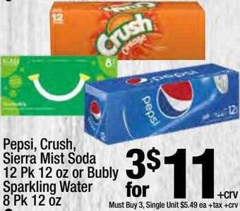 Super King Markets Pepsi Crush Sierra Mist Soda Or Bubly Sparkling Water offer