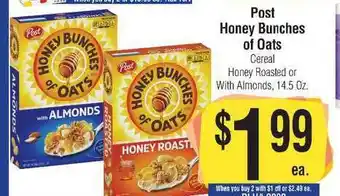 Post Honey Bunches Of Oats Cereal Honey Roasted Or With Almonds