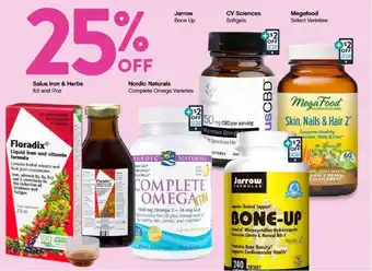 Plum Market Salus Iron & Herbs , Nordic Naturals Complete Omege Varieties , Jarrow Bone Up , CV Sciences Softgels , Megafood offer