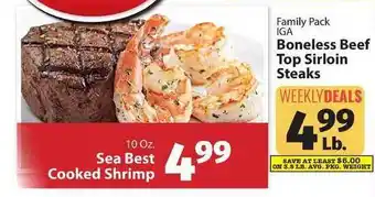 IGA Family Pack IGA Boneless Beef Top Sirloin Steaks offer