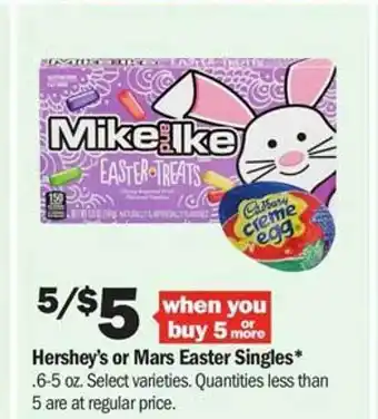 Meijer Hershey's Or Mars Easter Singles Select Varieties offer