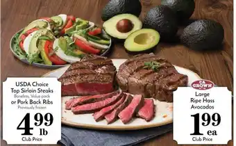 Pavilions Usda Choice Top Sirloin Steaks Or Pork Back Ribs Large Ripe Hass Avocados offer