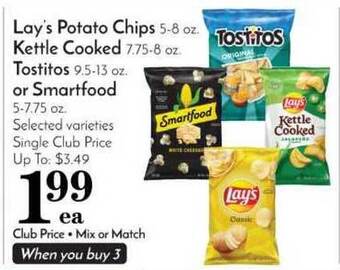 Pavilions Lay's Potato Chips Kettle Cooked Tostitos Or Smartfood offer