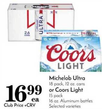Pavilions Michelob Ultra Or Coors Light offer