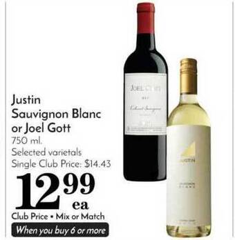 Pavilions Justin Sauvignon Blanc Or Joel Gott offer