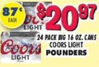 Miners County Market 24 Pack Big 16 oz. Cans Coors Light Pounders offer