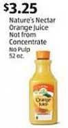 Aldi Nature's Nectar Orange Juice Not From Concentrate offer
