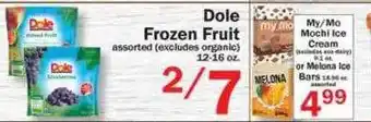 Food Bazaar Dole Frozen Fruit , My-mo Mochi Ice Cream Or Melona Ice Bars offer