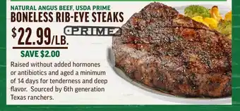Central Market Natural Angus Beef, USDA Prime Boneless Rib-Eye Steaks offer
