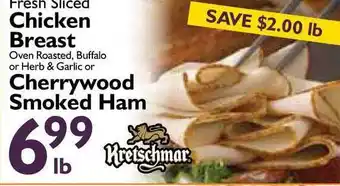 Festival Foods Fresh Sliced Chicken Breast Oven Roasted, Buffalo Or Herb & Garlic Or Cherrywood Smoked Ham offer
