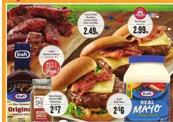Lowes Foods Kraft Barbecue Sauce , Lowes Foods Boneless Country Style Pork Loin Ribs, Pub Burger, Kraft Real Mayo, Spice Bazaar Hickory B offer
