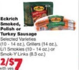 Family Fare Eckrich Smoked, Polish or Turkey Sausage 10-14 oz. offer