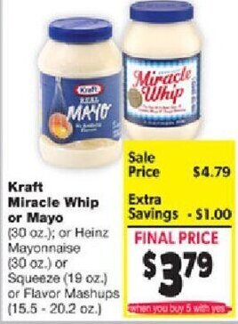 Family Fare Kraft Miracle Whip or Mayo 30 oz. offer