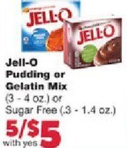 Family Fare Jell-O Pudding or Gelatin Mix 3-4 oz. offer