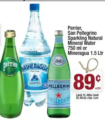 Super King Markets Perrier , San Pellegrino Sparkling Natural Mineral Water 750 Ml Or Mineragua 1.5 Ltr offer