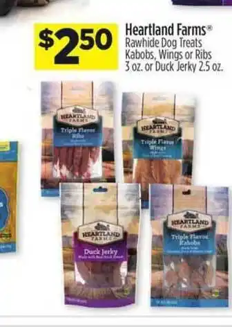 Dollar General Heartland Farms Rawhide Dog Treats Kabobs , Wings Or Ribs Or Duck Jerky offer