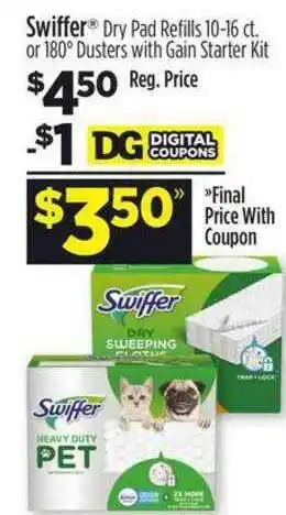 Dollar General Swiffer Dry Pad Refills Or 180 Dusters With Gain Sticker Kit offer