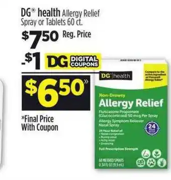 Dollar General Dg Health Allergy Relief Spray Or Tablets 60 Ct. offer