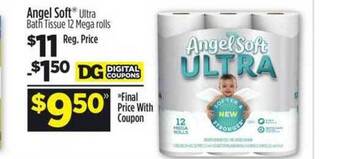 Dollar General Angel Soft Ultra Bath Tissue 12 Mega Rolls offer
