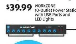 Aldi Workzone 10-outlet Power Station With Usb Ports And Led Lights offer