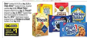 Dollar General Oreo Cookies Or Chips Ahoy! , Wheat THins Original Or Ranch , Triscuit Original , Toasted Chips Sour Cream & Onion Or Cheddar offer