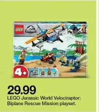 Target Lego Jurassic World Velociraptor Biplane Rescue Mission Playset offer