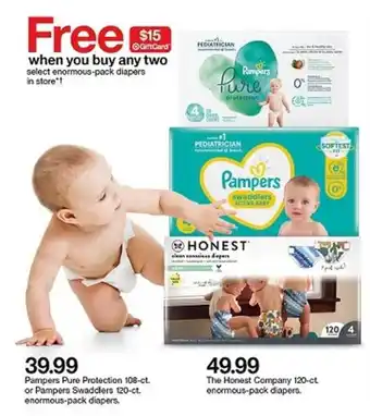 Target Pampers Pure Protection Or Pampers Swaddlers 120-ct. Enormous-pack Diapers , The Honest Company 120-ct. Enormous-pack Diapers offer
