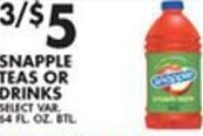 Met Foodmarkets Snapple Teas or Drinks 6.4 oz. offer