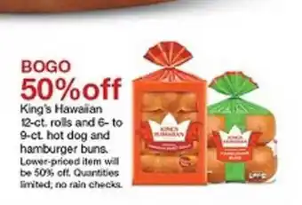 Target King's Hawaiian 12-cy. Rolls And 6- To 9-ct. Hot Dog And Hamburger Buns offer