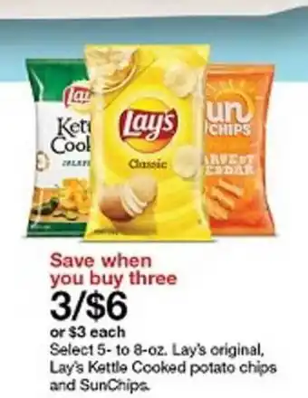 Target Lay's Original , Lay's Kettle Cooked Potato Chips And Sunchips offer