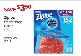 Costco Ziploc Freezer Bags Gallon offer
