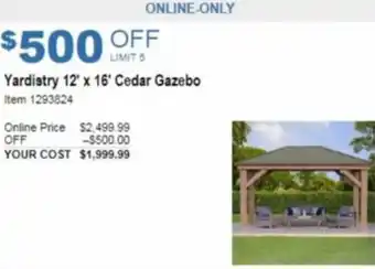 Costco Yardistry 12' x 16' Cedar Gazebo offer