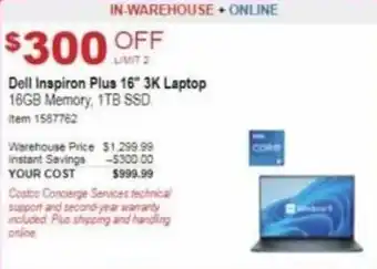 Costco Dell Inspiron Plus 16" 3K Laptop 1587762 offer