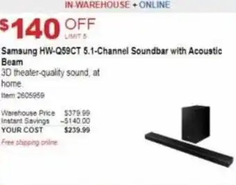 Costco Samsung HW-Q59Ct 5.1-Channel Soundbar With Acoustic Beam 2605959 offer