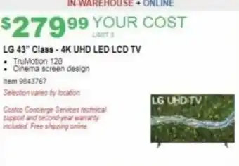 Costco LG 43" Class-4K UHD LED LCD TV 9843767 offer