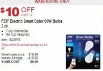 Costco FEIT Electric Smart Color 60W Bulbs 1528975 offer