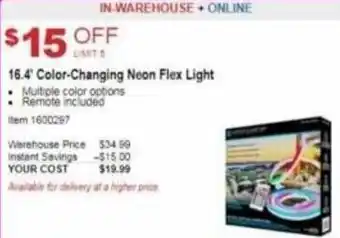 Costco 16.4" Color-Changing Neon Flex Light 1600297 offer